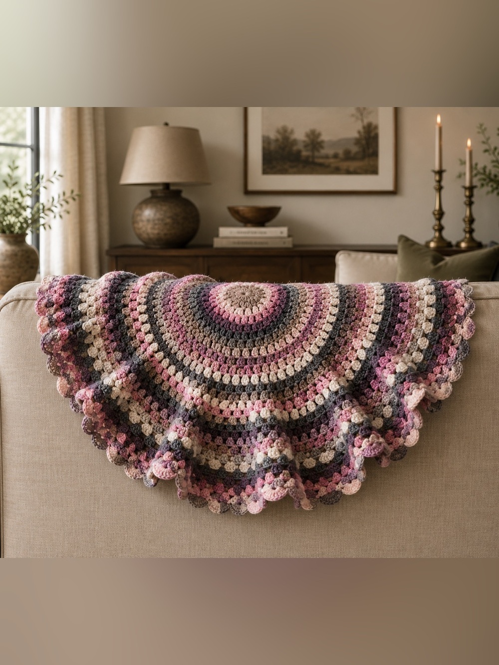 Handmade Circular Crochet Wool Ripple  Multicolor Afghan Throw Blanket # 0715269